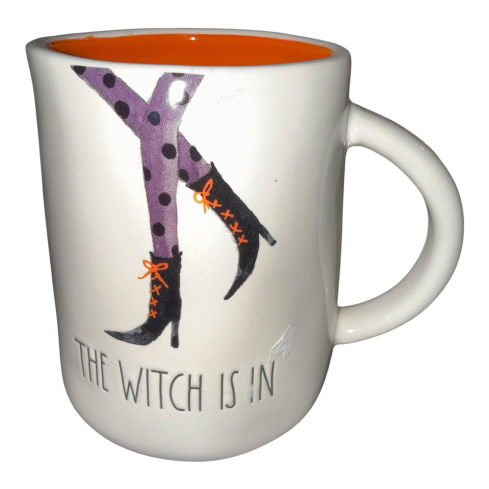 Rae Dunn The Witch Is In Halloween Mug, Orange Interior, Ceramic Coffee Cup